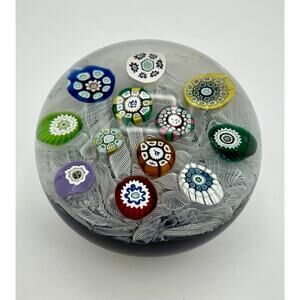 Perthshire 1974 Spaced Complex Millefiori White Lace Blue Ground Paperweight